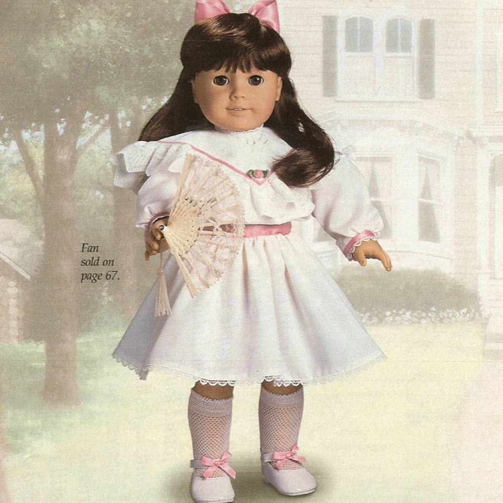 Samatha Parkington Tea Dress (Pleasant Co) and White Party Slippers (AG)